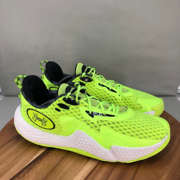 Under Armour Spawn 5 Neon Yellow Basketball Shoes Mens Size 14 Mesh Low Top - Picture 1 of 11
